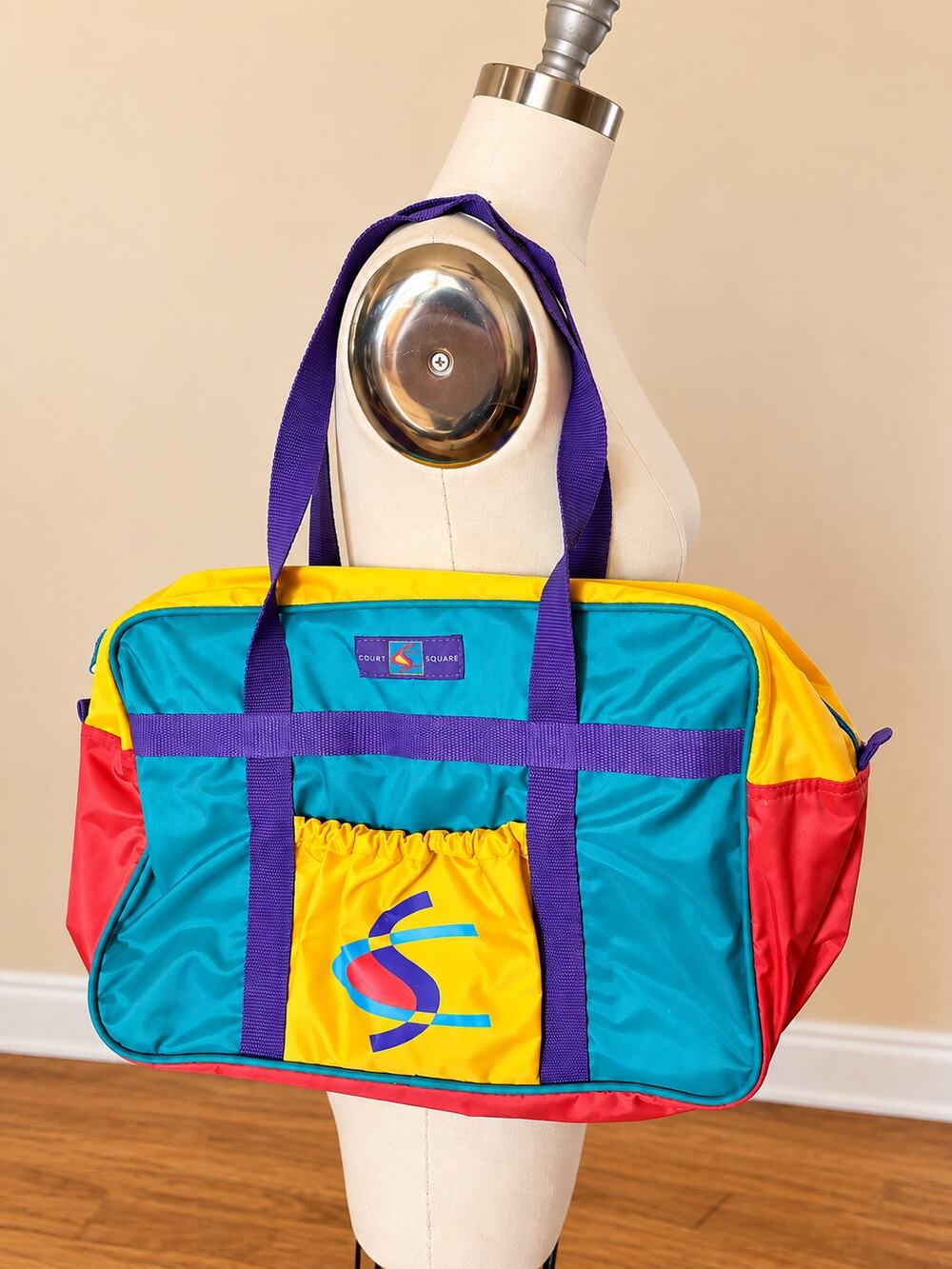 Vintage Court Square 80s 90s Colorblock Nylon Duffel Weekender Gym Bag